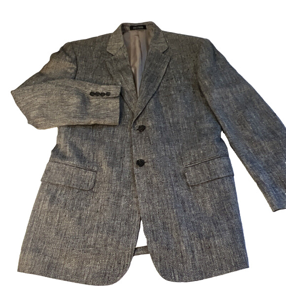 Stafford Sport Coat Men's 40R Black Gray 100% Silk Jacket Blazer